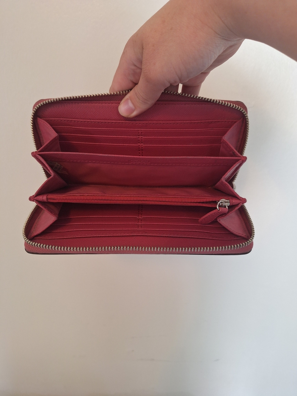 Coach Signature Canvas Zip Wallet in Khaki And Pink - Picture 8 of 9